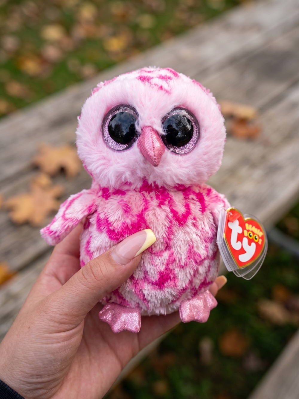 Ty Pink Plush Owl Beanie Boo with Sparkly Eyes